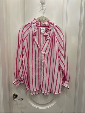 Finley Pink & White Striped Ruffle Collar Blouse